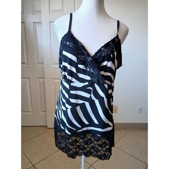White House Black Market Zebra Lace Camisole Top XL Y2K Style Slip Tank - Picture 2 of 16